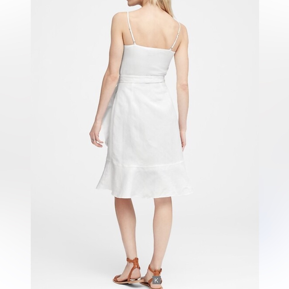 Banana Republic Linen Blend Bridal White Wrap Mini Dress 4 - Picture 2 of 7